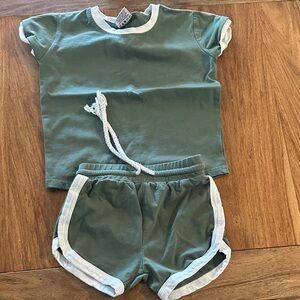 Green and White Kids' T-Shirt and Shorts Set